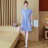 Medium Style Stripes Printing Embroidered Dress for Pregnant Woman blue M