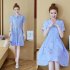 Medium Style Stripes Printing Embroidered Dress for Pregnant Woman blue XL