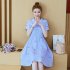 Medium Style Stripes Printing Embroidered Dress for Pregnant Woman blue XL