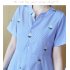 Medium Style Stripes Printing Embroidered Dress for Pregnant Woman blue XL