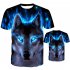 Men 3D Blue Wolf Digital Printing Pattern Short Sleeve T shirt Wolf  L