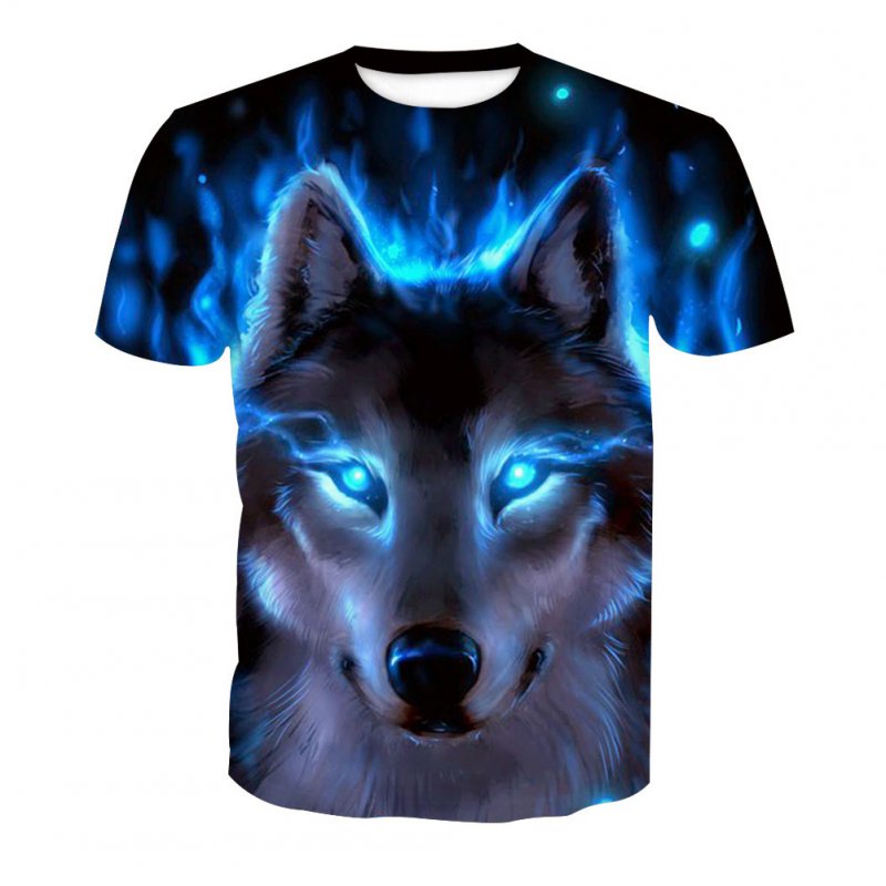 Men 3D Blue Wolf Digital Printing Pattern Short Sleeve T-shirt Wolf _L