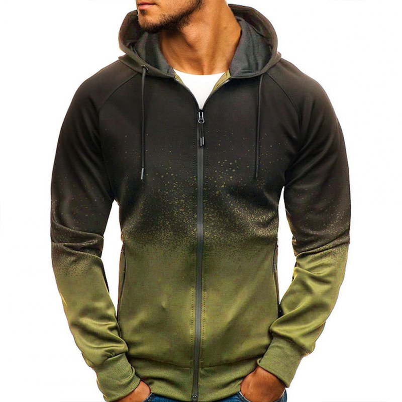 Men 3D Gradient Digital Printing Zipper Hooded Sweatshirt ArmyGreen_M