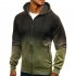 Men 3D Gradient Digital Printing Zipper Hooded Sweatshirt ArmyGreen M