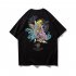Men And Women Couple Summer Colorful Fish Printing Short sleeved T shirt Tops black L