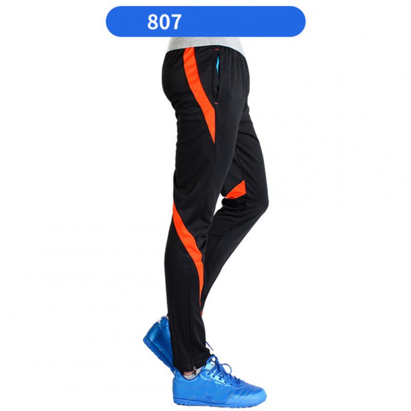 Men Athletic Training Pants Breathable Running Football Long Pants 807-orange_XXXL