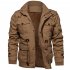 Men Autumn And Winter Fleece Lined Thickening Embroidered Cotton Hooded Jacket Coat Tops Khaki XXL