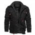 Men Autumn And Winter Fleece Lined Thickening Embroidered Cotton Hooded Jacket Coat Tops black XXL