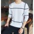Men Autumn Fashion Slim Long Sleeve Round Neckline Sweatshirt Tops D113 white M