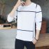 Men Autumn Fashion Slim Long Sleeve Round Neckline Sweatshirt Tops D113 white L