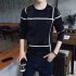 Men Autumn Fashion Slim Long Sleeve Round Neckline Sweatshirt Tops D108 black M