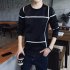 Men Autumn Fashion Slim Long Sleeve Round Neckline Sweatshirt Tops D108 black S