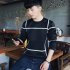 Men Autumn Fashion Slim Long Sleeve Round Neckline Sweatshirt Tops D108 black M