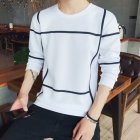 Men Autumn Fashion Slim Long Sleeve Round Neckline Sweatshirt Tops D108 white L