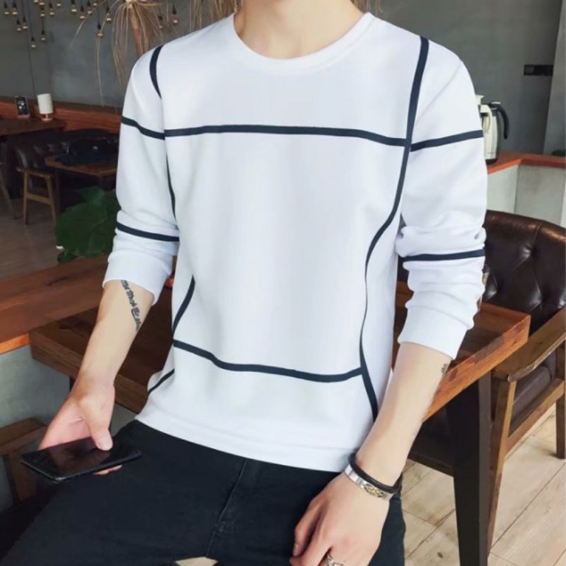 Men Autumn Fashion Slim Long Sleeve Round Neckline Sweatshirt Tops D108 white_L