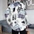Men Autumn Fashion Vintage Printing Shirt Long Sleeve Coat Tops 9930 white 3XL