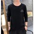 Men Autumn Long Sleeve Round Neck Solid Color Print T Shirt Cotton Bottoming Shirt Tops black L