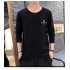 Men Autumn Long Sleeve Round Neck Solid Color Print T Shirt Cotton Bottoming Shirt Tops black M