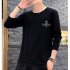 Men Autumn Long Sleeve Round Neck Solid Color Print T Shirt Cotton Bottoming Shirt Tops black XL