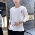 Men Autumn Long Sleeve Round Neck Solid Color Print T Shirt Cotton Bottoming Shirt Tops black XL