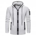 Men Autumn Slim Knit Cardigan Zip Up Hooded Sweater Jacket Coat Tops light grey L