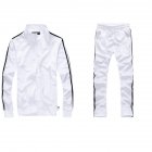 Men Autumn Sports Suit Striped Casual Sweater   Pants Two piece Suit Outfit white 5XL