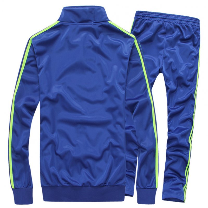 Men Autumn Sports Suit Striped Casual Sweater + Pants Two-piece Suit Outfit Navy blue_4XL