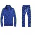 Men Autumn Sports Suit Striped Casual Sweater   Pants Two piece Suit Outfit Navy blue 4XL