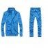 Men Autumn Sports Suit Striped Casual Sweater   Pants Two piece Suit Outfit sky blue 3XL