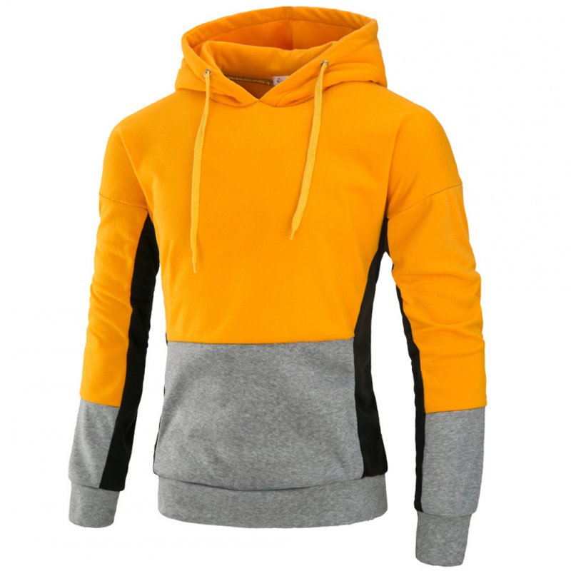 Men Autumn Stitching Hooded Pullover Casual Long Sleeve Sweater Coat Tops yellow_XL