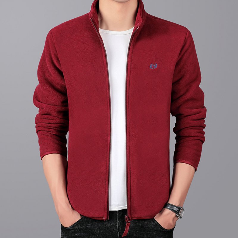 Men Autumn Winter Casual Stand-up Collar Cotton Blend Jacket Coat Top red_L