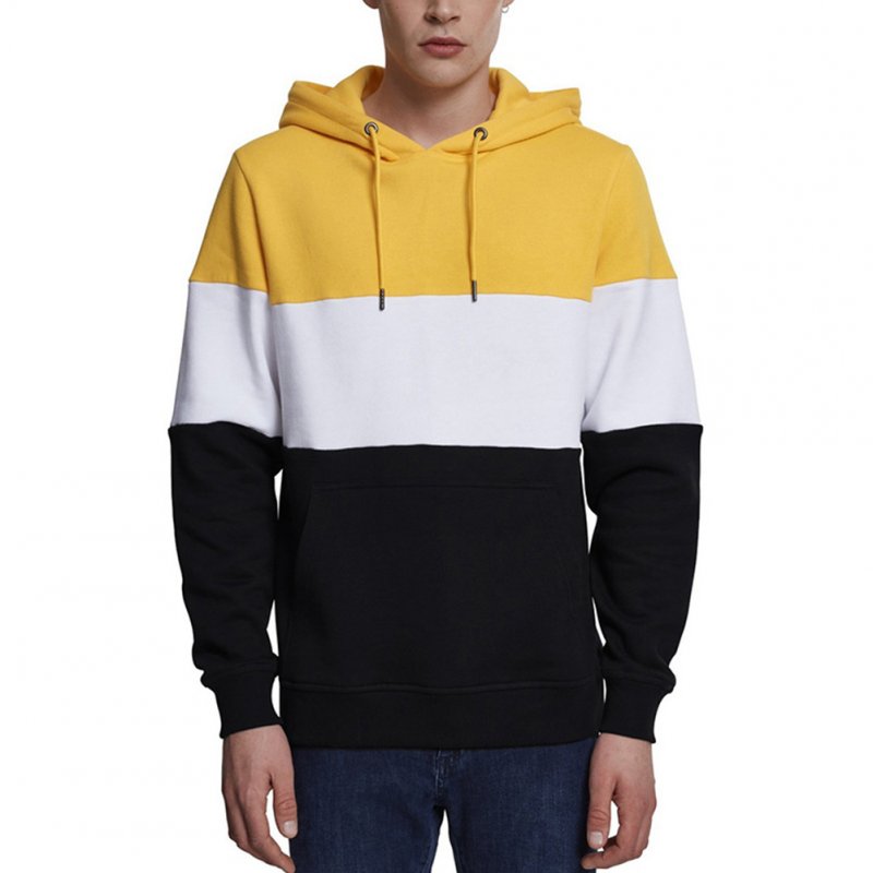 Men Autumn Winter Creative Solid Color Casual Hooded Loose Sweater Shirt Tops Yellow white black_M