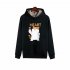 Men Autumn Winter Pullover Hooded Sweater Loose Long Sleeve Fleece Line Tops Hoodie cat black L