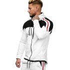 Men Autumn Winter Zipper Striped Patchwork Long Sleeve Hoodies for Sports Casual  white M