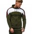 Men Autumn Winter Zipper Striped Patchwork Long Sleeve Hoodies for Sports Casual  Army Green M