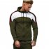 Men Autumn Winter Zipper Striped Patchwork Long Sleeve Hoodies for Sports Casual  Army Green M