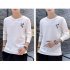 Men Autumn and Winter Long Sleeve Round Neckline Print Solid Color Cotton T Shirt Tops white M