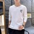 Men Autumn and Winter Long Sleeve Round Neckline Print Solid Color Cotton T Shirt Tops white M