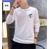 Men Autumn and Winter Long Sleeve Round Neckline Print Solid Color Cotton T Shirt Tops gray M