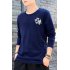 Men Autumn and Winter Long Sleeve Round Neckline Print Solid Color Cotton T Shirt Tops gray XXL