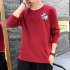 Men Autumn and Winter Long Sleeve Round Neckline Print Solid Color Cotton T Shirt Tops gray XXL