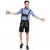 Men Bavarian Traditional Embroidery Suits Plaid Shirts Suspender Pants for Cosplay Party Blue DE Size M