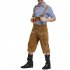Men Bavarian Traditional Costume Oktoberfest Plaid Pattern Shirt   Suspender Pants   Hat Suit brown DE Size XL