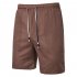 Men Beach Shorts Straight Tube Shape Flax Solid Color Shorts  brown 2XL