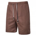 Men Beach Shorts Straight Tube Shape Flax Solid Color Shorts  brown XL