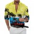 Men Beach T shirt Long Sleeve Lapel Cardigan Tops Trendy 3d Coconut Printing Casual Breathable Shirt red 2XL
