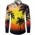 Men Beach T shirt Long Sleeve Lapel Cardigan Tops Trendy 3d Coconut Printing Casual Breathable Shirt red 2XL