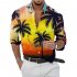 Men Beach T shirt Long Sleeve Lapel Cardigan Tops Trendy 3d Coconut Printing Casual Breathable Shirt red 2XL