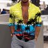 Men Beach T shirt Long Sleeve Lapel Cardigan Tops Trendy 3d Coconut Printing Casual Breathable Shirt red 2XL