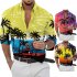 Men Beach T shirt Long Sleeve Lapel Cardigan Tops Trendy 3d Coconut Printing Casual Breathable Shirt red 2XL